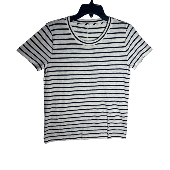 J.Crew Girlfriend Tee Women's Small Navy & White Striped Cotton Crew Neck NEW - Picture 1 of 8